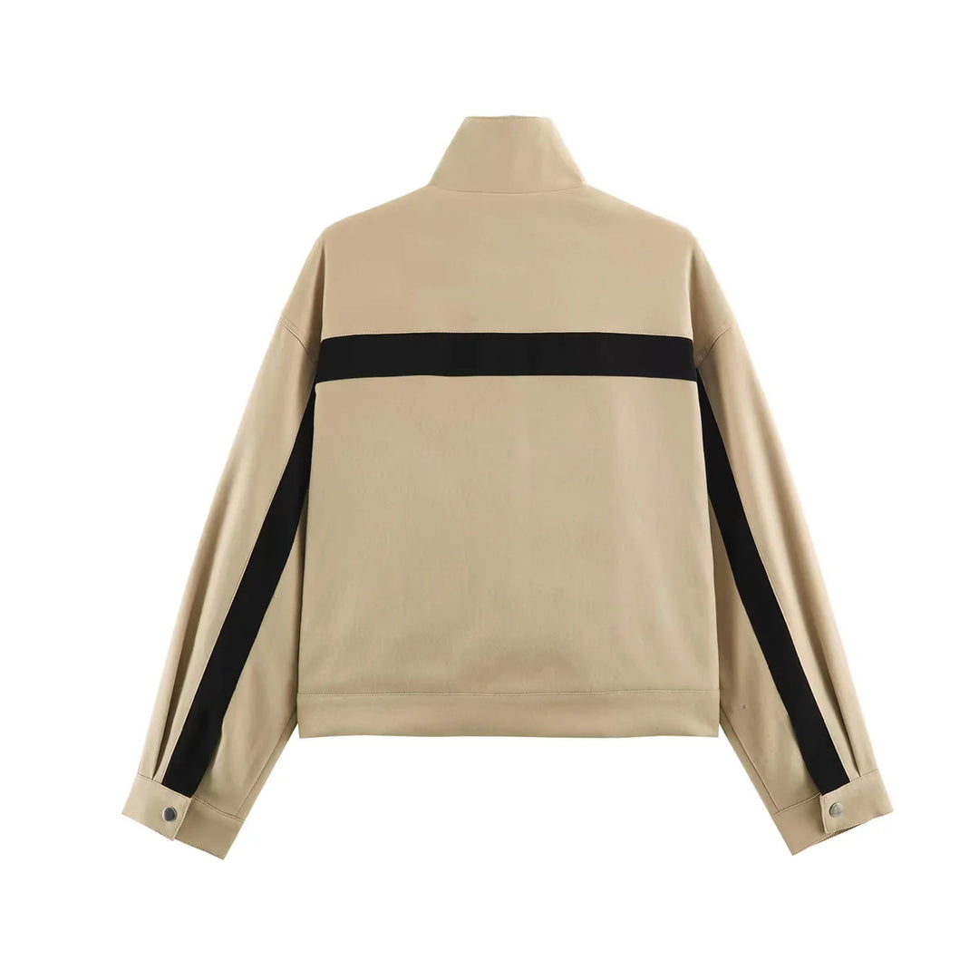 Women's sporty cropped track jacket with stand-up collar and contrasting side stripes Mune Fashion