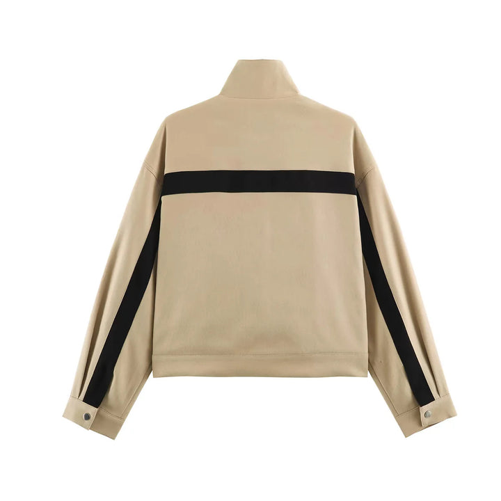 Women's sporty cropped track jacket with stand-up collar and contrasting side stripes Mune Fashion