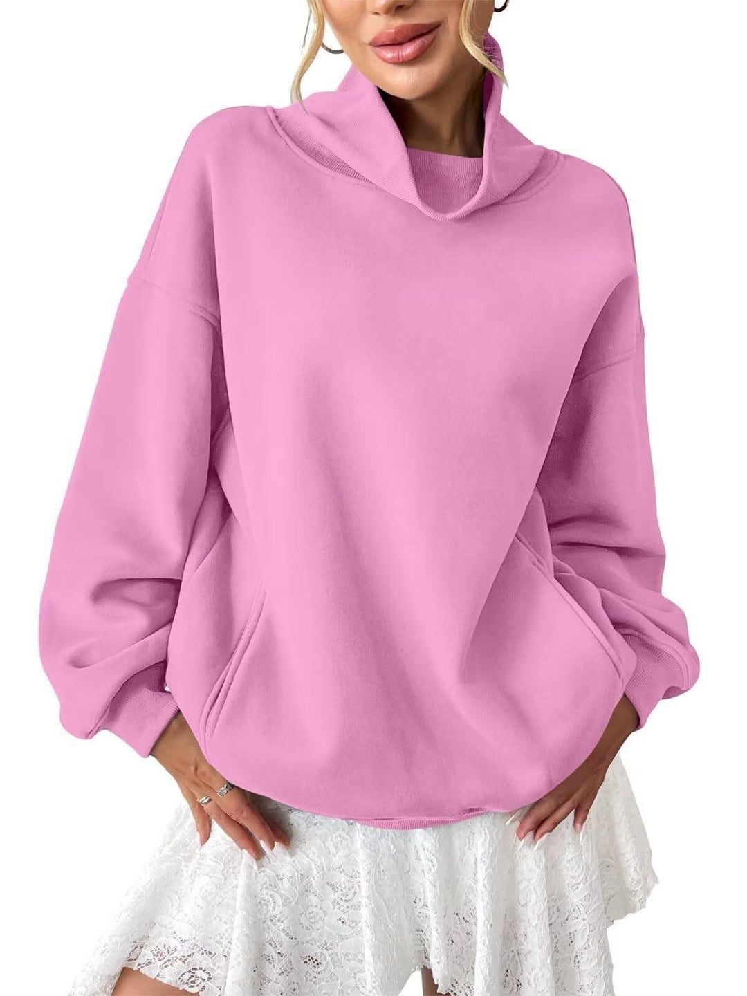 Women's Casual Oversized Sweatshirt with Funnel Neck and Kangaroo Pocket Mune Fashion