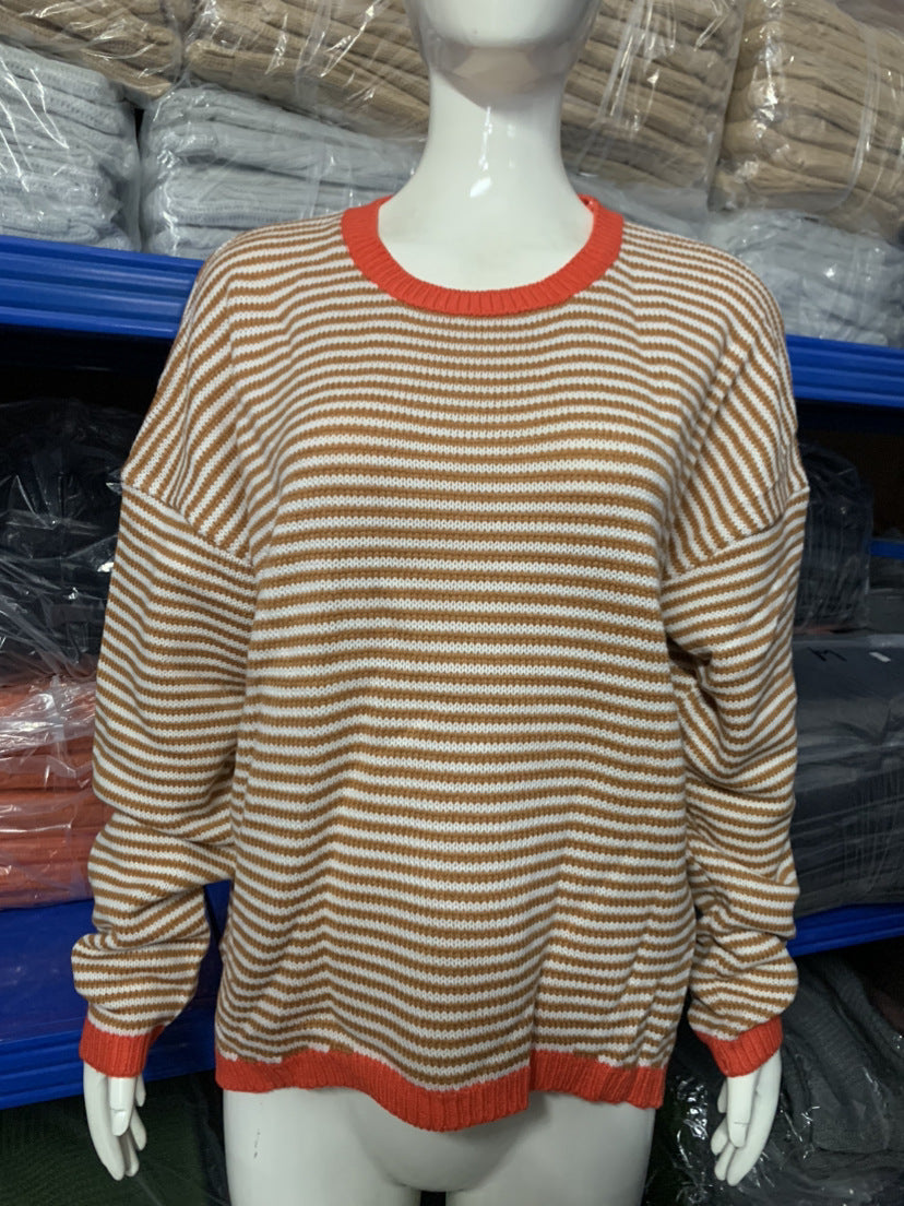 Women's striped cotton sweater with round neckline, casual fit and ribbed finishes Mune Fashion