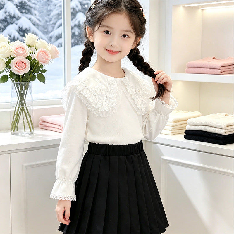 Girl's blouse with romantic ruffled hem and fine embroidery Mune Fashion