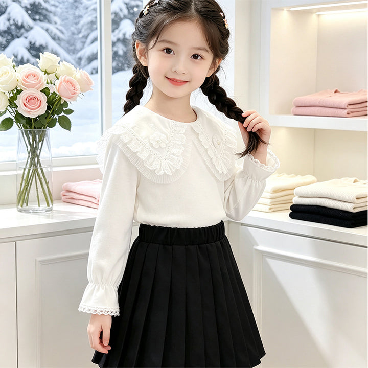 Girl's blouse with romantic ruffled hem and fine embroidery Mune Fashion