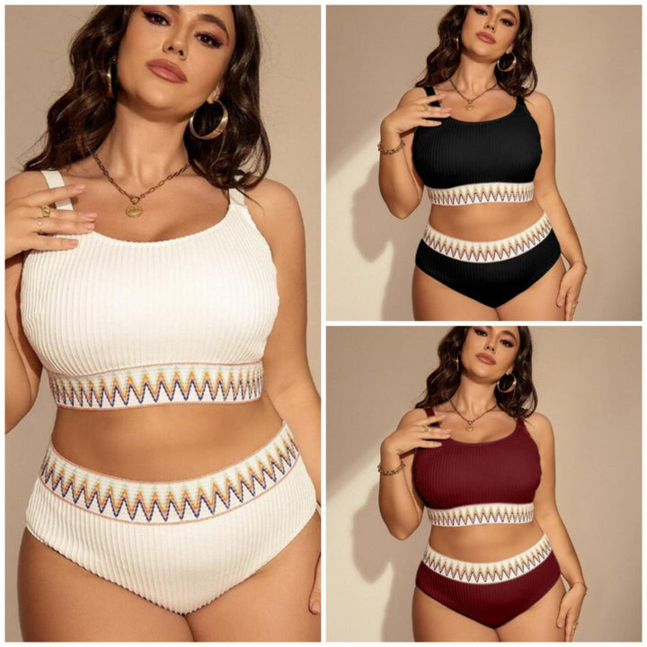 Women’s Crop-Top Bikini Set with High Waist and Decorative Pattern Mune Fashion