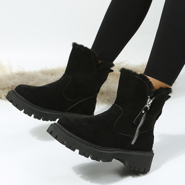 Women's ankle boot with teddy cuff, suede look and chunky lug sole Mune Fashion