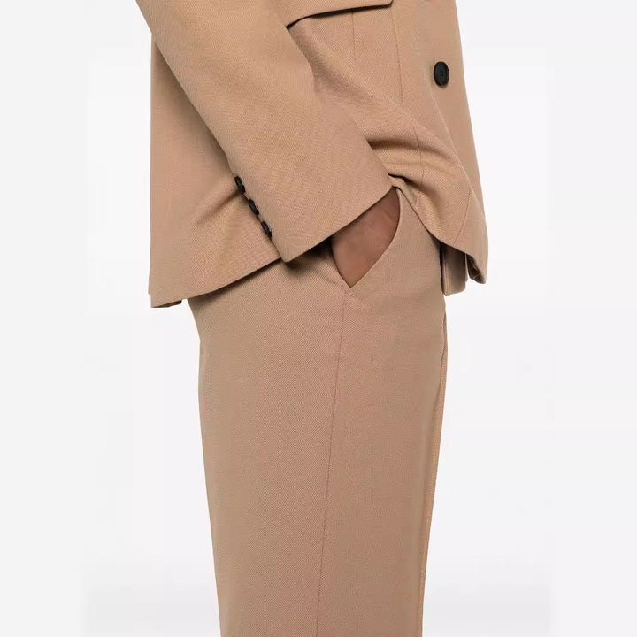 Women High-Waisted Flared Wool Blend Tailoring Pants with Crease Mune Fashion
