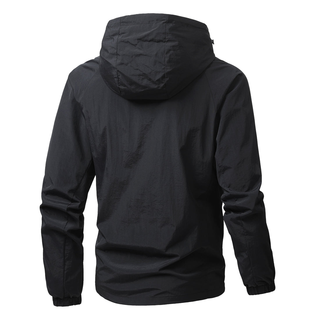 Men's Lightweight Windproof Hooded Outdoor Jacket with Full Zipper and Elastic Cuffs Mune Fashion
