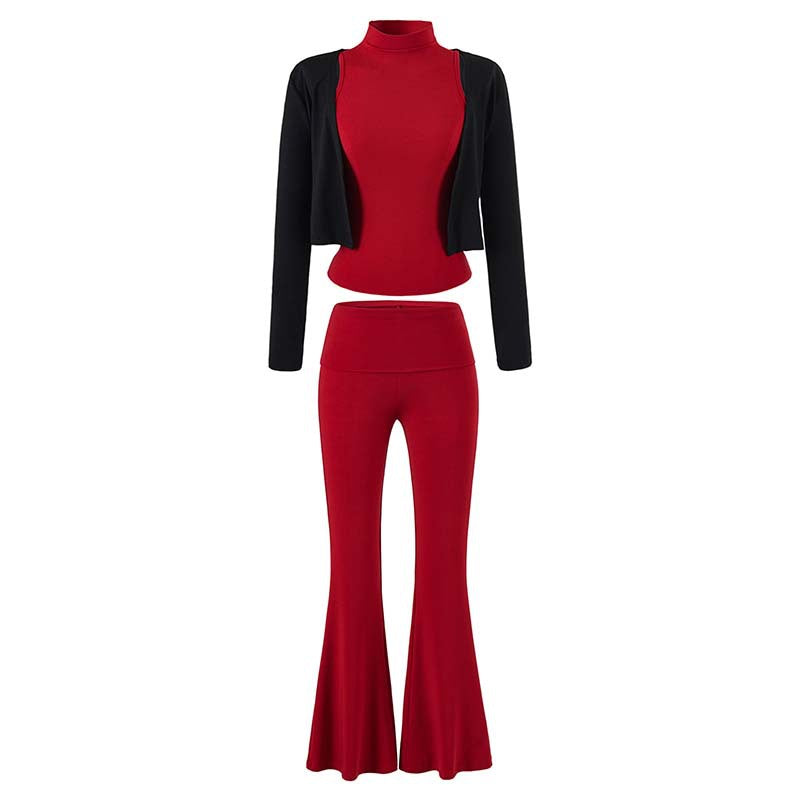 Women's Loungewear Set with Bolero, Turtleneck Cropped Top and Flared Trousers Mune Fashion