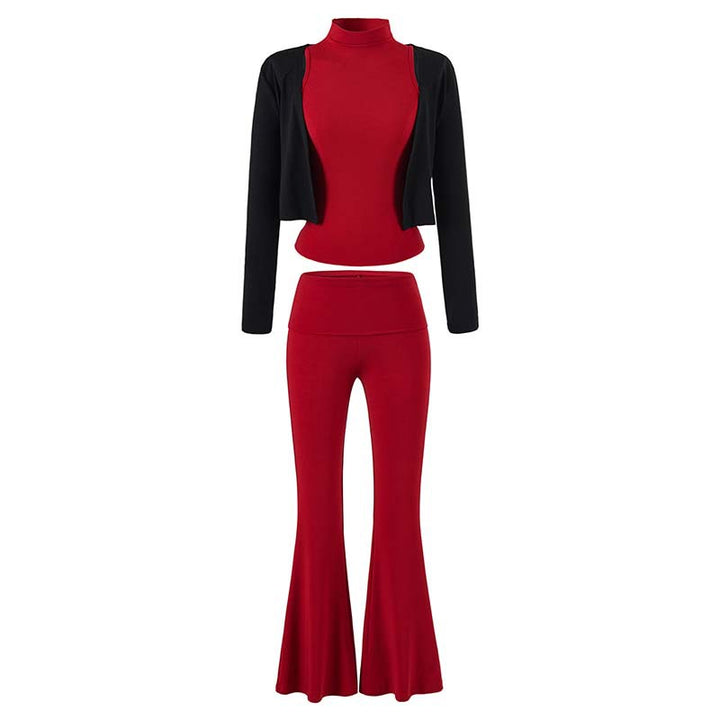 Women's Loungewear Set with Bolero, Turtleneck Cropped Top and Flared Trousers Mune Fashion