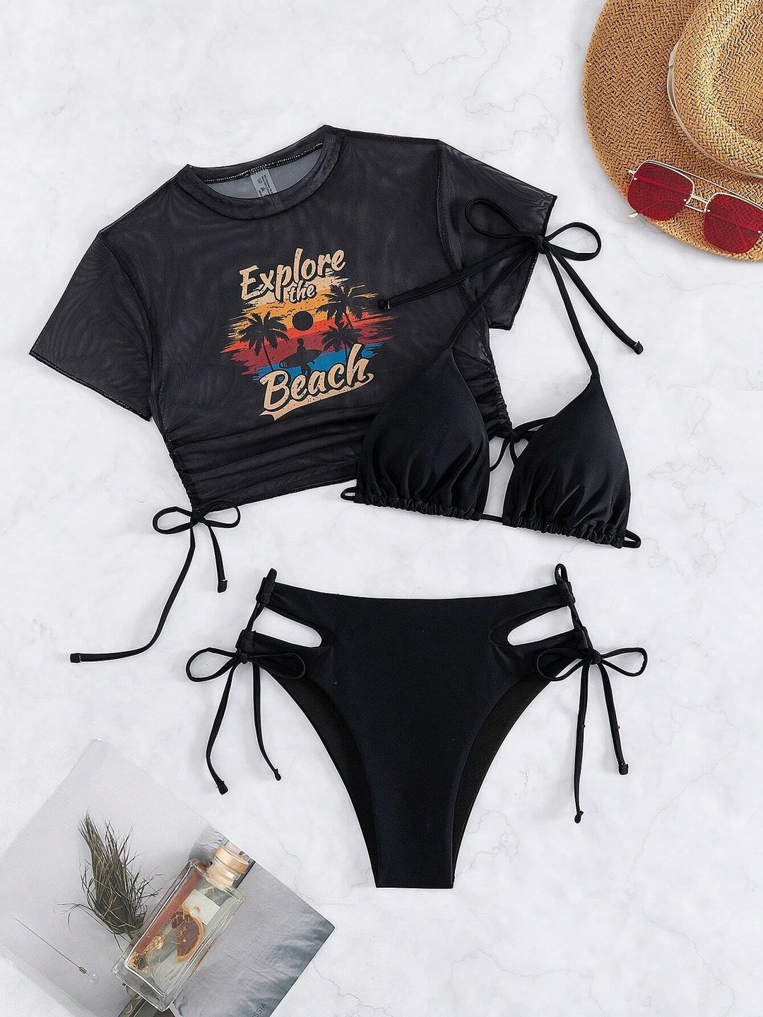 Women's Bikini Set with Sporty Crop Top and Cut-Outs Mune Fashion