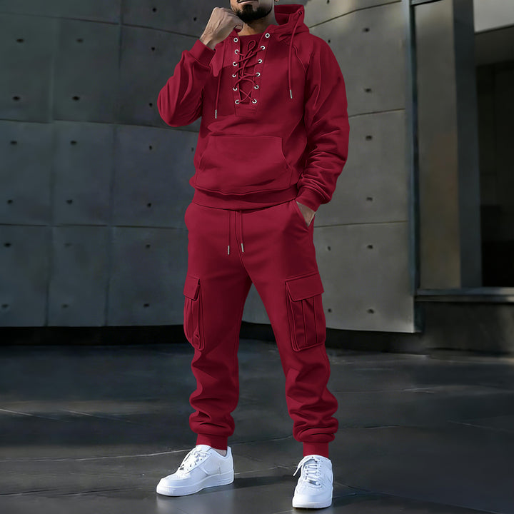 Men's hoodie with distinctive front lacing, kangaroo pocket, and elastic cuffs Mune Fashion