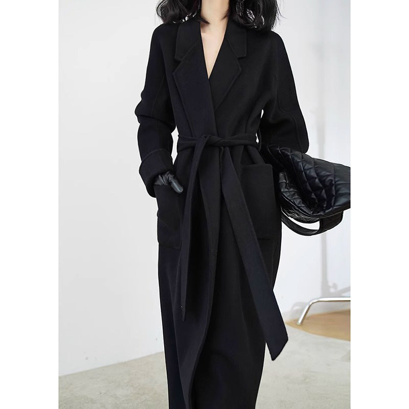 Ladies Elegant Wrap Coat with Waist Belt Mune Fashion