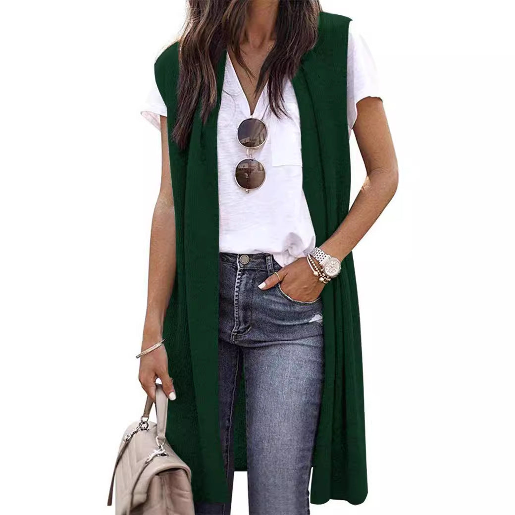 Women’s knit vest in a casual oversized design with open fronts and short sleeve length Mune Fashion