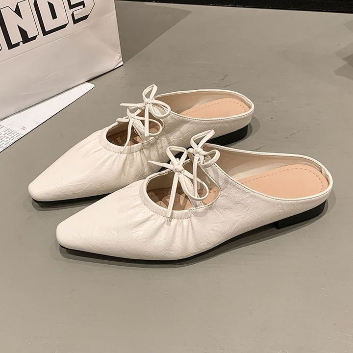 Women's pointed metallic mules with gathered forefoot and decorative lacing Mune Fashion