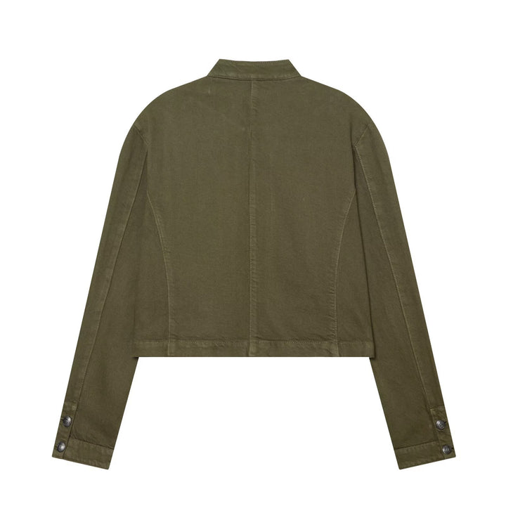Women's Short Military-inspired Jacket with Stand Collar, Decorative Button Plackets and Full Zip Mune Fashion