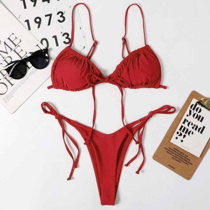 Women's Deep V-neck Triangle Bikini with Playful Ties Mune Fashion