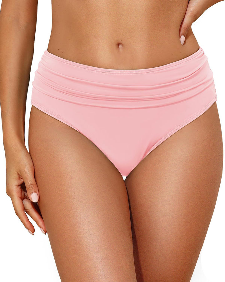 Women's High-Waisted Bikini Bottom with Elegant Gathering Mune Fashion