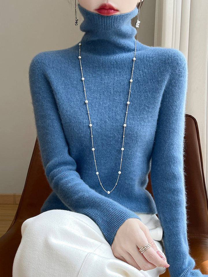 Women's slim fit fine knit turtleneck sweater with extra fine fluff finish Mune Fashion