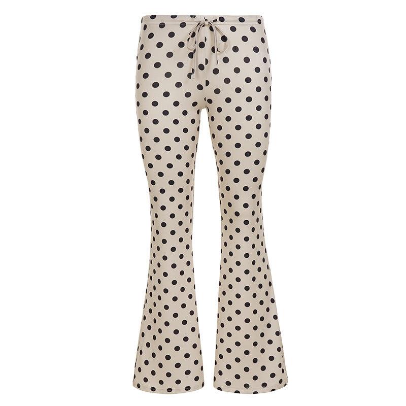 Women's high-waisted jersey pants with polka dot pattern and drawstring waistband Mune Fashion