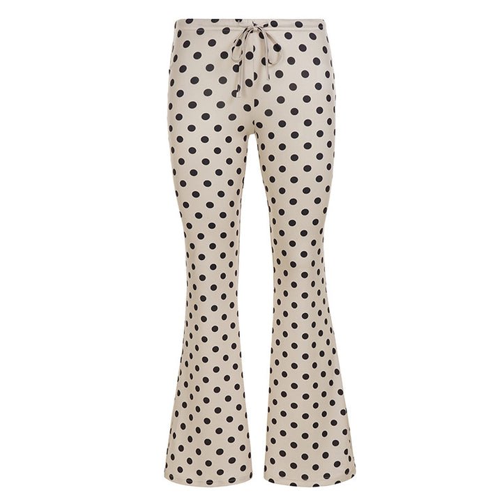 Women's high-waisted jersey pants with polka dot pattern and drawstring waistband Mune Fashion
