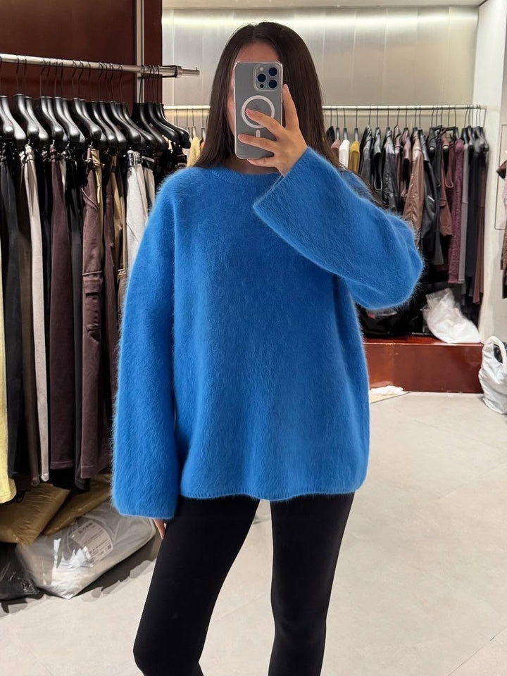 Women Fluffy Oversize Sweater in Angora Look with Boxy Silhouette Mune Fashion
