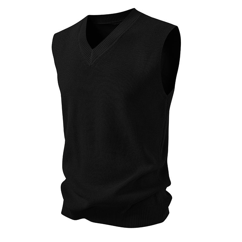Men's knitted V-neck vest with fine structured knit Mune Fashion