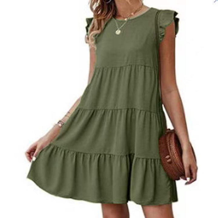 Women's tiered dress with ruffle sleeves and loose A-line cut Mune Fashion
