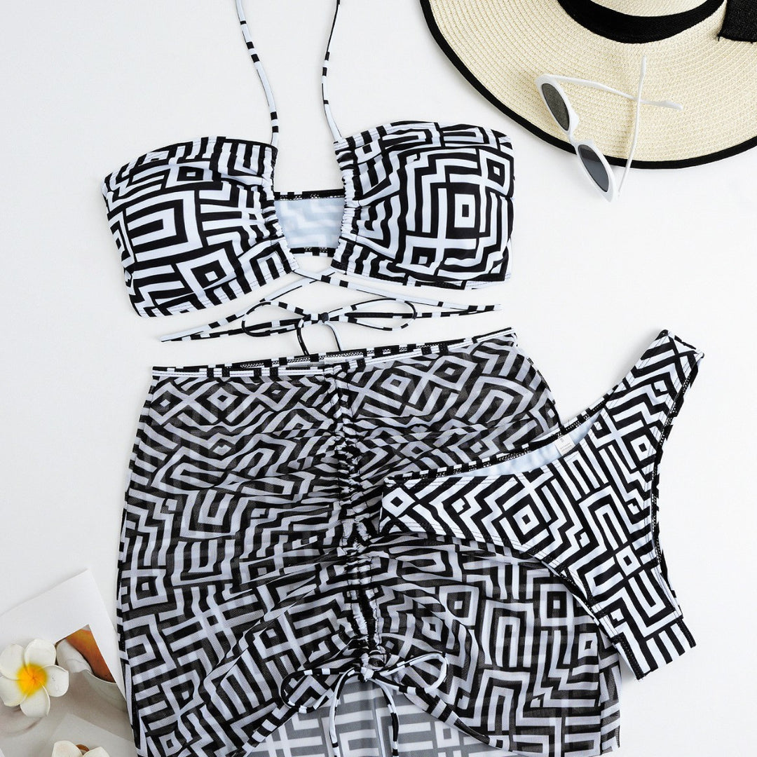 Ladies Bikini Set with Bandeau Top and Adjustable Wrap Skirt Mune Fashion