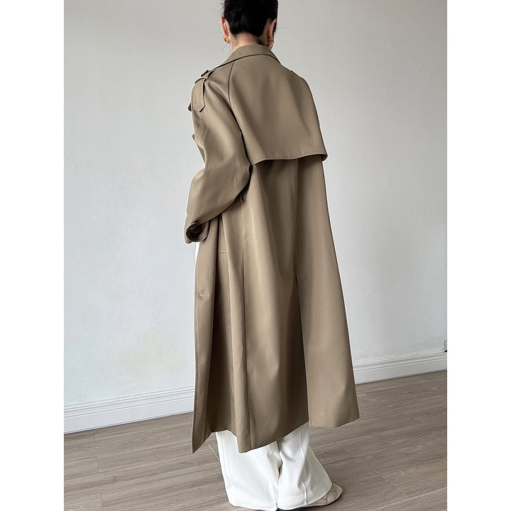 Women's Oversized Trench Coat with Raglan Sleeves and Double-Breasted Button Placket Mune Fashion