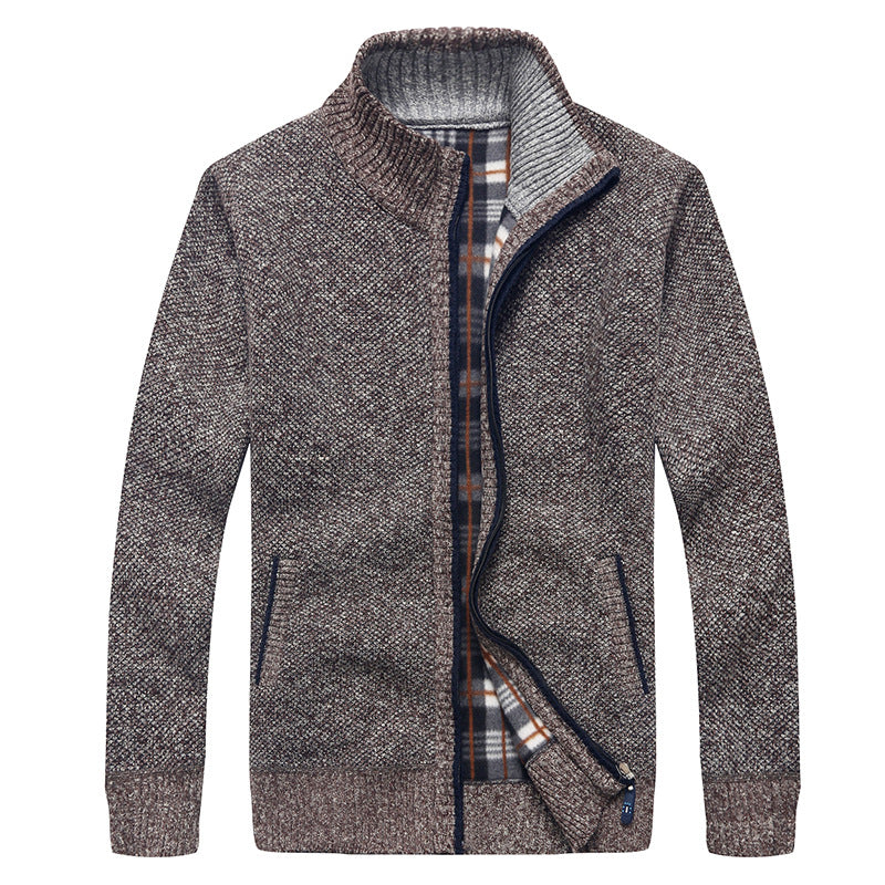 Men's knit cardigan with fleece lining, stand-up collar, and zip Mune Fashion