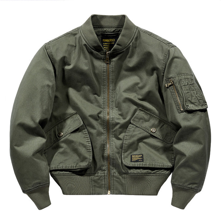 Men's Canvas Bomber Jacket in Utility Style with Arm Pocket and Large Flap Pocket Design Mune Fashion