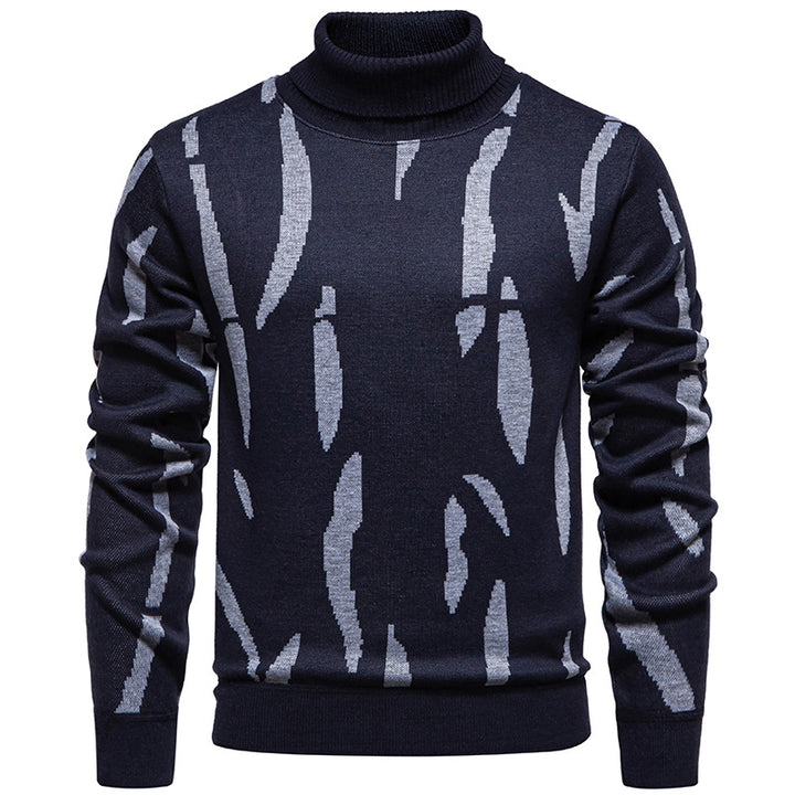 Men's Structured Turtleneck Sweater with Abstract Jacquard Pattern and Ribbed Trims Mune Fashion