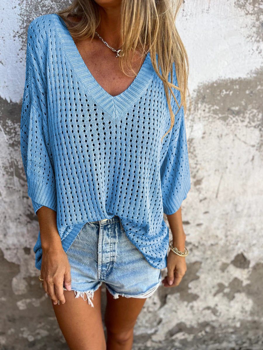 Women's airy knitted V-neck pullover in oversized cut Mune Fashion