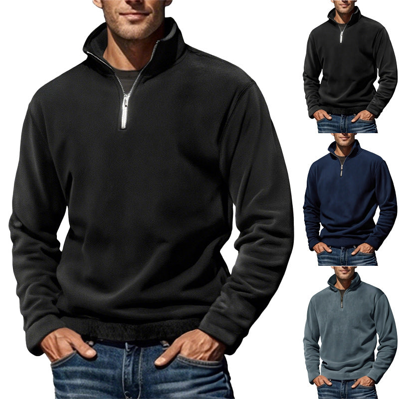 Men's Nano Fleece Half-Zip Pullover with Stand-Up Collar and Ribbed Cuffs Mune Fashion