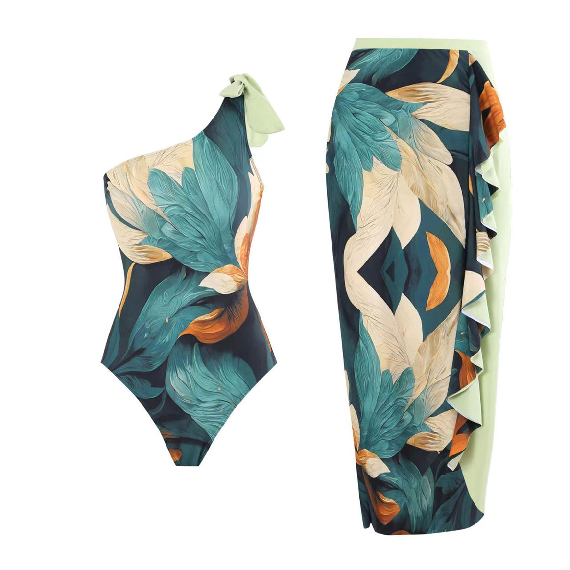 Women's swimsuit with asymmetrical design and high ruffle insert Mune Fashion