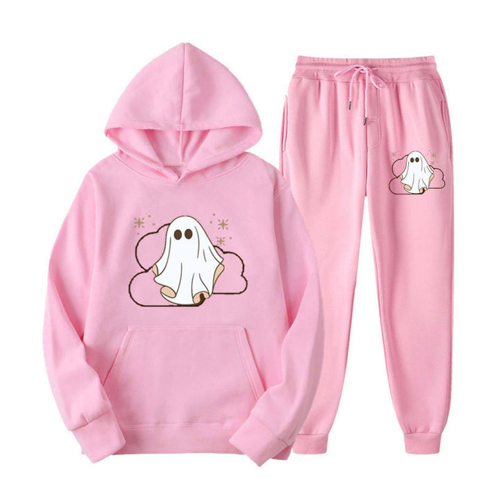 Unisex nan cozy hoodie and jogging pants set with Halloween ghost print Mune Fashion