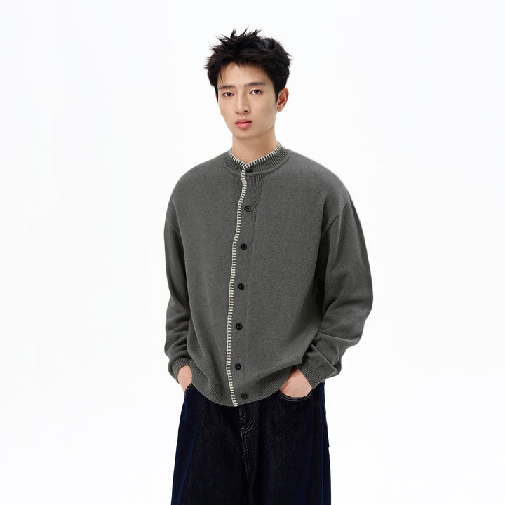 Men's Fashion Cardigan with Contrast Stitching Mune Fashion