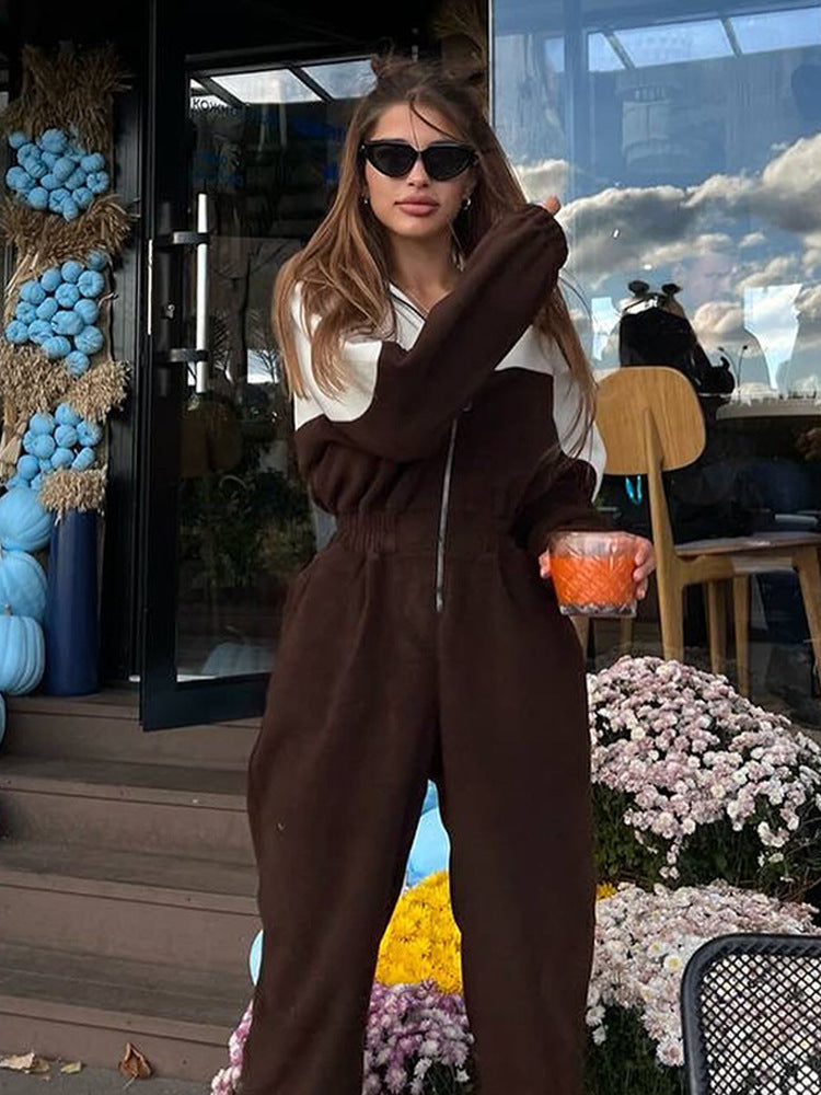 Women's two-piece crop zip hoodie and high-waist relaxed pants with wide leg Mune Fashion