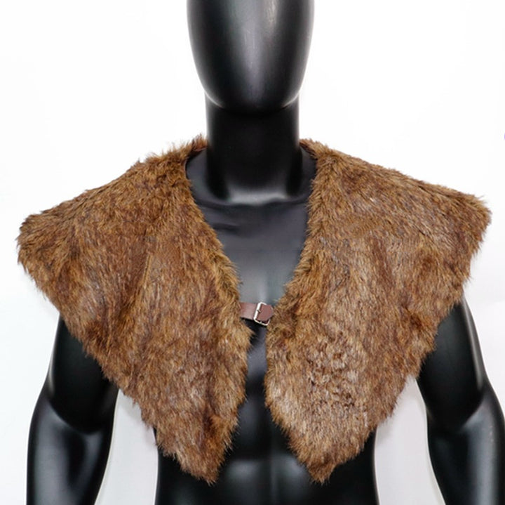 Men's historically inspired faux fur shoulder cape with leather straps Mune Fashion