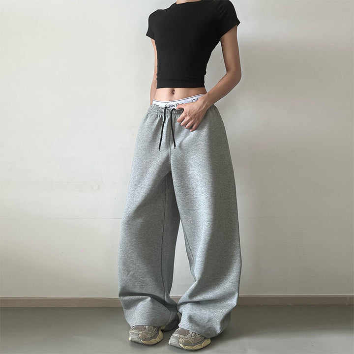 Women's Extra Wide High-Waist Sweatpants made of Cotton Blend with Drawstring Mune Fashion