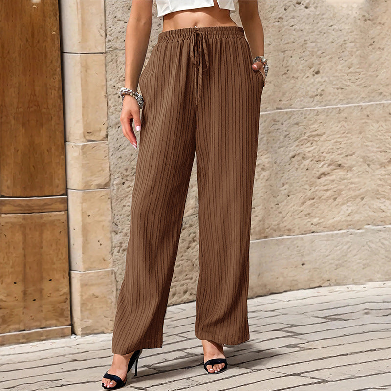 Women's Pleated Lightweight Wide Pants with Elastic Waistband and Side Pockets Mune Fashion