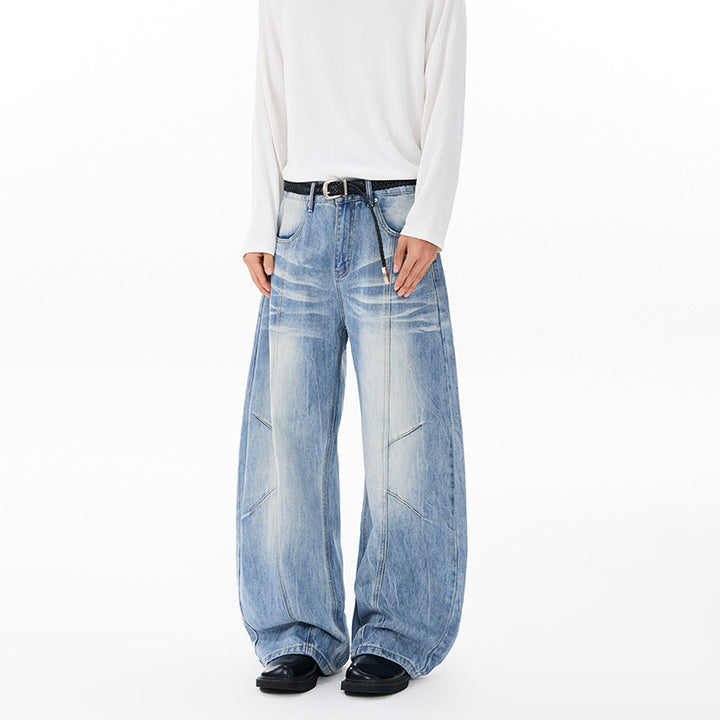 Unisex Extravagant wide Denim palazzo pants with dropped crotch and striking panel seams Mune Fashion