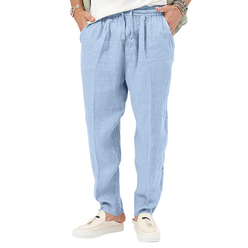 Men's linen jog pants with elastic tunnel drawstring waistband and tapered leg Mune Fashion
