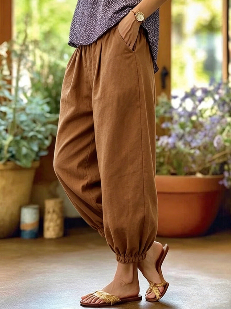Ladies Lightweight Linen Pants with Wide Legs and Drawstring Mune Fashion