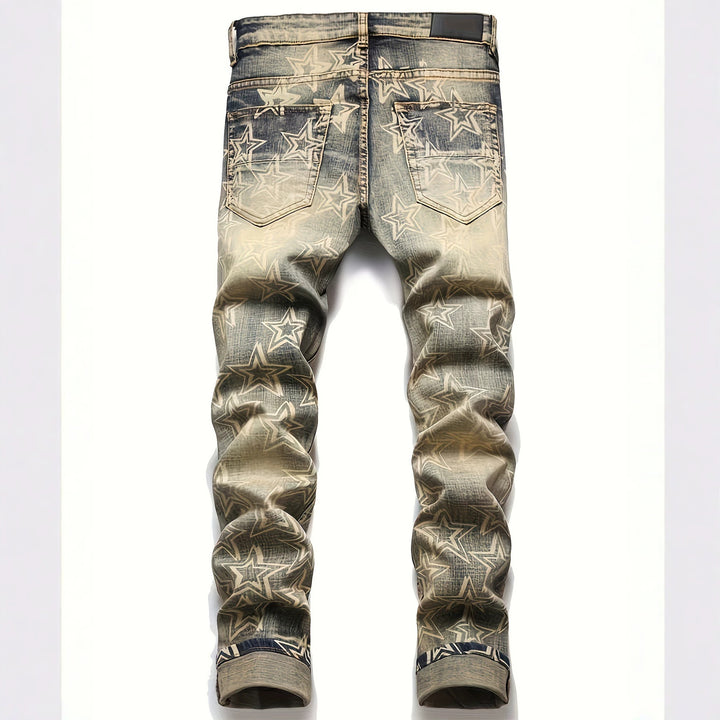 Men's Ripped Denim Jeans with Star Print Mune Fashion