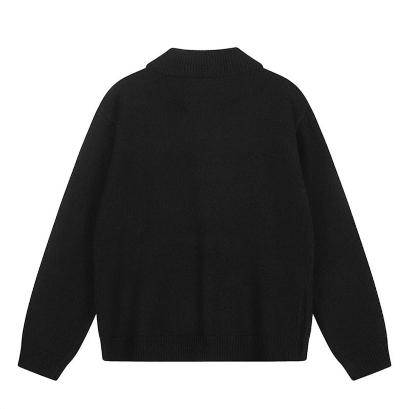 Women's knitted cardigan with shirt collar, button placket, and statement patch Mune Fashion