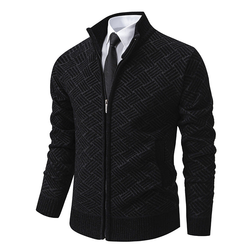 Men's knit zip jacket with geometric textured pattern and stand-up collar Mune Fashion