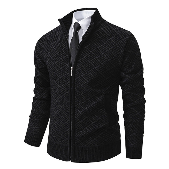 Men's knit zip jacket with geometric textured pattern and stand-up collar Mune Fashion