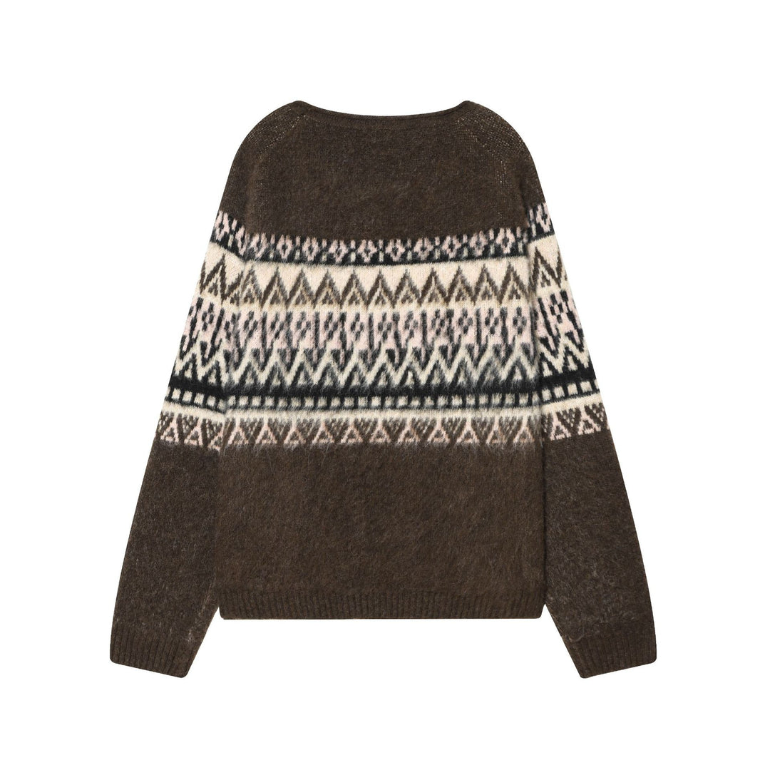 Women's Norwegian pullover made of mohair blend with round neckline, loose fit and jacquard pattern Mune Fashion