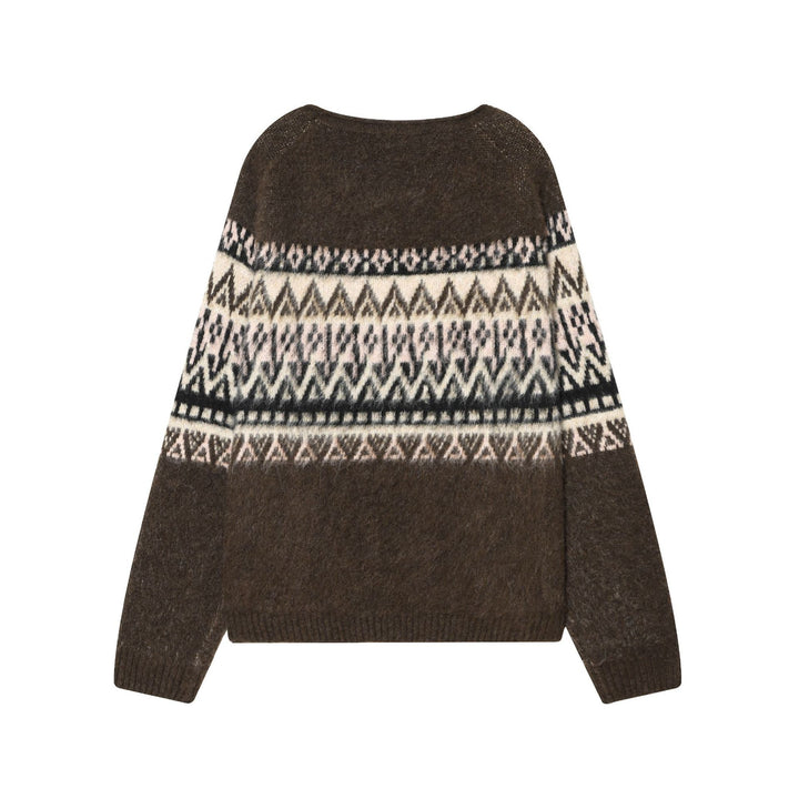 Women's Norwegian pullover made of mohair blend with round neckline, loose fit and jacquard pattern Mune Fashion