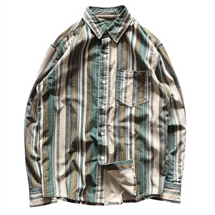 Unisex Oversized striped cotton blend shirt with chest pocket and relaxed fit Mune Fashion